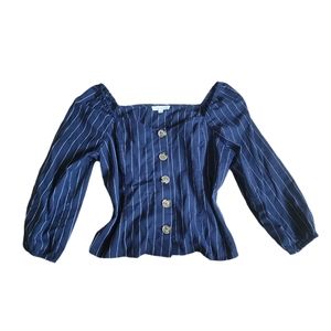 Day By Day Blu Pepper Womens Blue White Pinstripe Button Up Blouse Size M